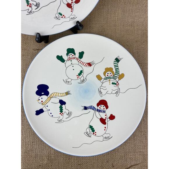 Set of 2 Temptations Round Snowman Serving Plates Cookie Tray - Picture 3 of 8